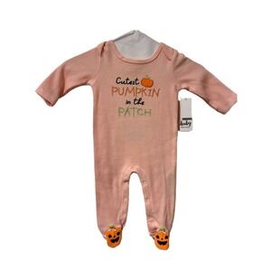 Baby Starters Pink Waffle Knit Pumpkin Footed Sleeper Halloween 6M NWT